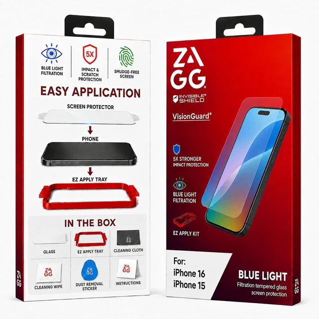 Main image of InvisibleShield Glass Elite VisionGuard Screen Protector for iPhone 16 / 15 Ultimate Shatter Impact and Scratch Resistance Blue-Light Protection Anti-Fingerprint Technology Easy to Install