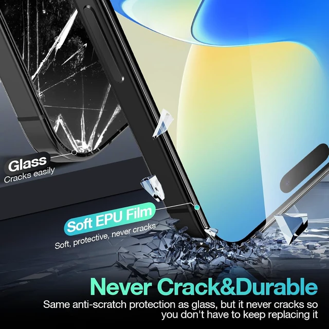 Alt view image 2 of 7 - 3 Pack Flexible Film Screen Protector for iPhone 16 Pro Max Non-breakable Soft TPU Hydrogel Film for iPhone 16 Pro Max Screen Protector Film (NOT Glass)