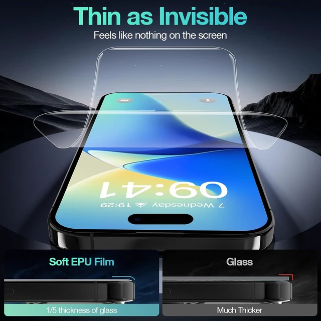 Alt view image 5 of 7 - 3 Pack Flexible Film Screen Protector for iPhone 16 Pro Max Non-breakable Soft TPU Hydrogel Film for iPhone 16 Pro Max Screen Protector Film (NOT Glass)
