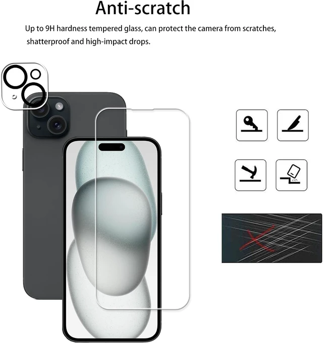 Alt view image 4 of 7 - Easy Alignment Frame Designed For iPhone15 Tempered Glass Screen Protector 2-Pack Camera Lens Protector Film 2-Pack