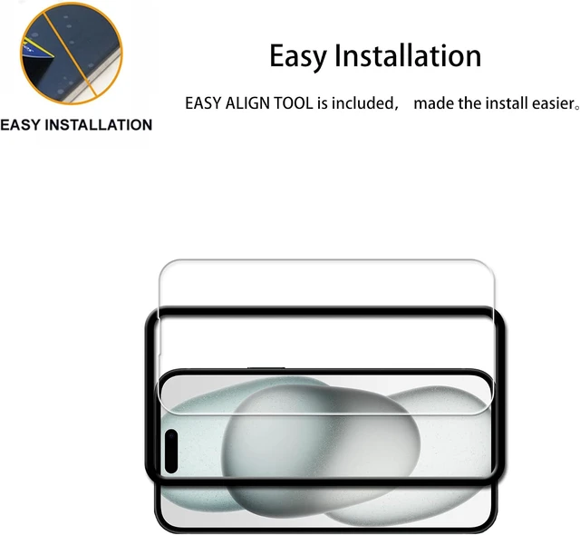 Alt view image 2 of 7 - Easy Alignment Frame Designed For iPhone15 Tempered Glass Screen Protector 2-Pack Camera Lens Protector Film 2-Pack