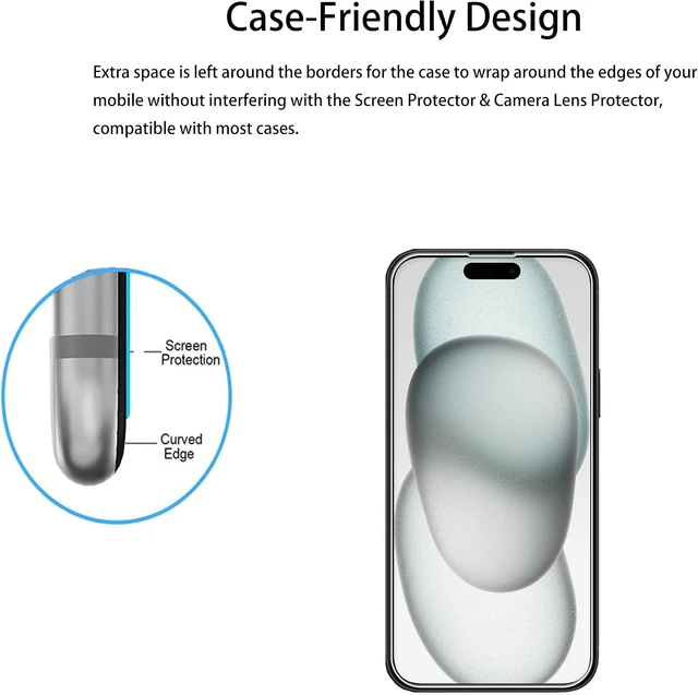 Alt view image 7 of 7 - Easy Alignment Frame Designed For iPhone15 Tempered Glass Screen Protector 2-Pack Camera Lens Protector Film 2-Pack