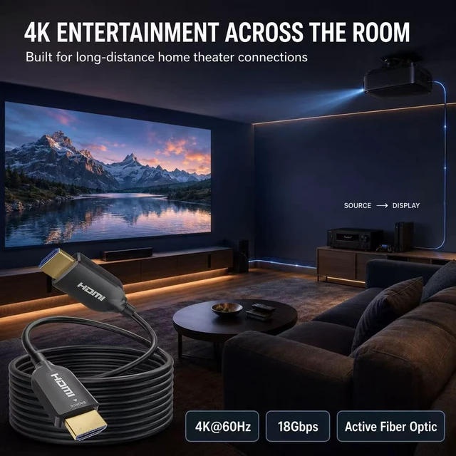 Alt view image 6 of 7 - 4K Fiber Optic HDMI Cable 30FT High-Speed Active Directional Cord