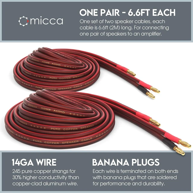 Alt view image 2 of 4 - 14-Gauge Pure Copper Speaker Cable Pair 6.6 ft Each Banana Plugs