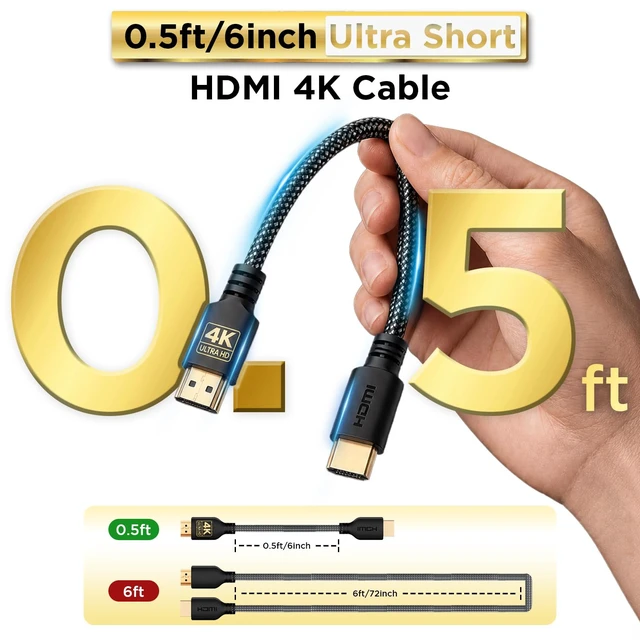 Alt view image 2 of 7 - 4K HDMI Cable 0.5 ft (6 inch) High Speed Short Hdmi Cables