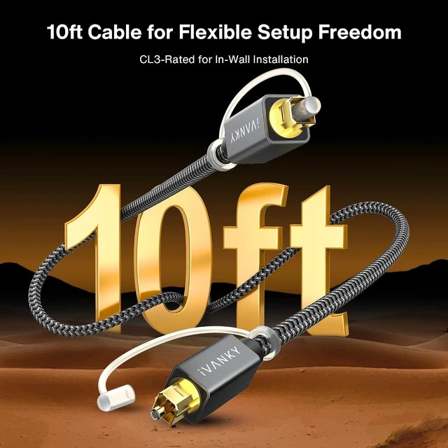 Alt view image 2 of 7 - Optical Audio Cable 10ft Toslink Fiber Optic S/PDIF Digital Audio