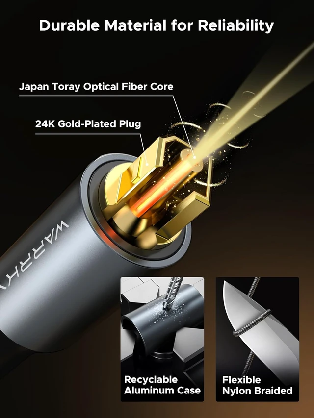 Alt view image 3 of 7 - Optical Audio Cable for Soundbar and TV 6ft Gold-Plated Braided