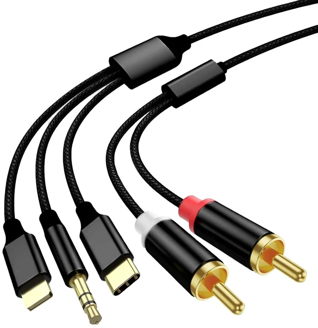 Main image of Lightning to RCA Cable Audio Auxiliary Adapter RCA to 3.5mm Cable USB C to 2 RCA Audio Cable (3-in-1 Audio Cable) for Power Amplifier Car Home Theater Speakers etc. (Lightning Compatible)