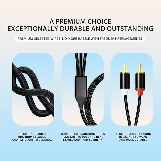 Alt view image 2 of 7 - Lightning to RCA Cable Audio Auxiliary Adapter RCA to 3.5mm Cable USB C to 2 RCA Audio Cable (3-in-1 Audio Cable) for Power Amplifier Car Home Theater Speakers etc. (Lightning Compatible)
