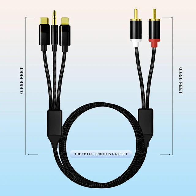 Alt view image 5 of 7 - Lightning to RCA Cable Audio Auxiliary Adapter RCA to 3.5mm Cable USB C to 2 RCA Audio Cable (3-in-1 Audio Cable) for Power Amplifier Car Home Theater Speakers etc. (Lightning Compatible)
