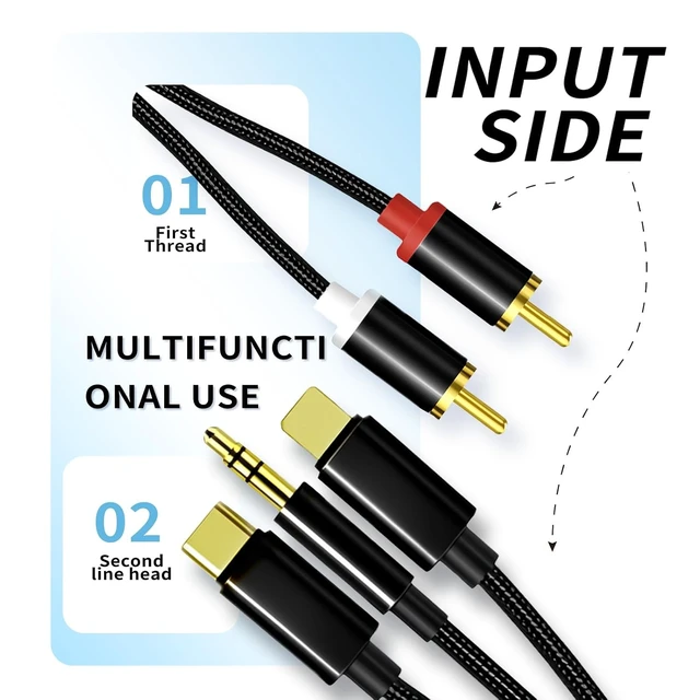 Alt view image 6 of 7 - Lightning to RCA Cable Audio Auxiliary Adapter RCA to 3.5mm Cable USB C to 2 RCA Audio Cable (3-in-1 Audio Cable) for Power Amplifier Car Home Theater Speakers etc. (Lightning Compatible)