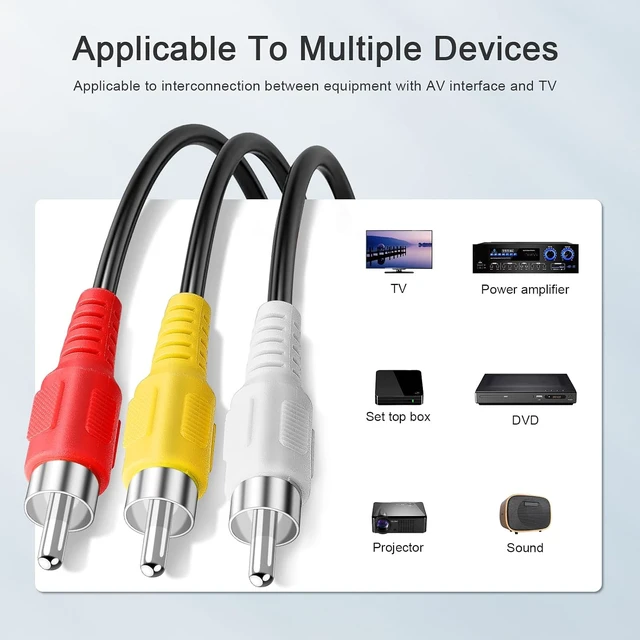 Alt view image 2 of 7 - 3 RCA Cable Audio Video Composite Male to Male DVD Cable (6 Feet) for Television