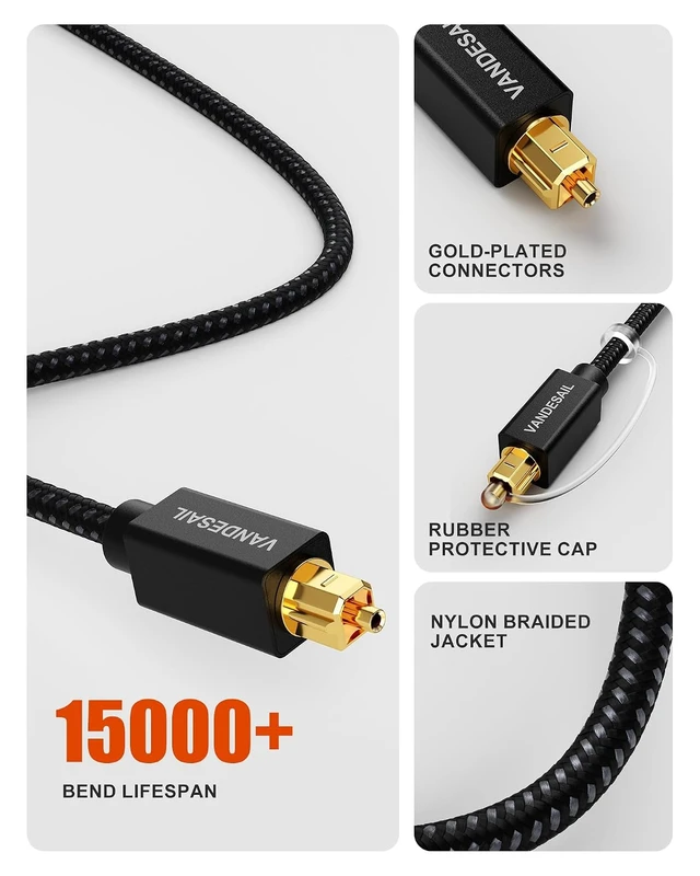 Alt view image 2 of 7 - Short Optical Audio Cable 1 FT/0.3M Nylon Braided