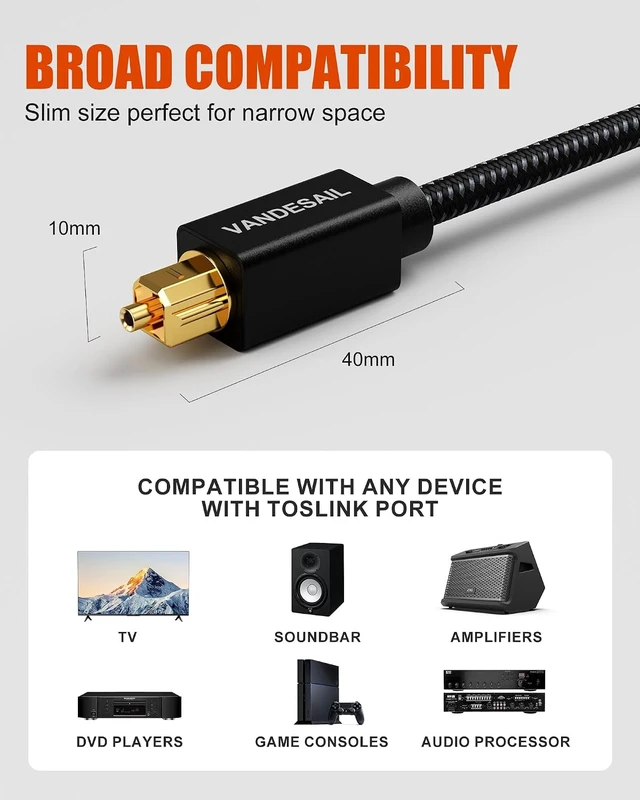 Alt view image 4 of 7 - Short Optical Audio Cable 1 FT/0.3M Nylon Braided