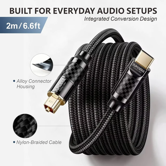 Alt view image 6 of 6 - USB C to Toslink Optical Audio Cable Unidirectional Type-C to SPDIF Cord