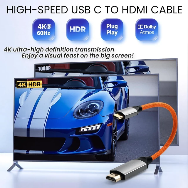 Alt view image 3 of 7 - USB C to HDMI 4K 60Hz Cable for ThinkPad X1/Sony A7 IV/Atomos Ninja V 20cm 18Gbps No Lag for Gaming