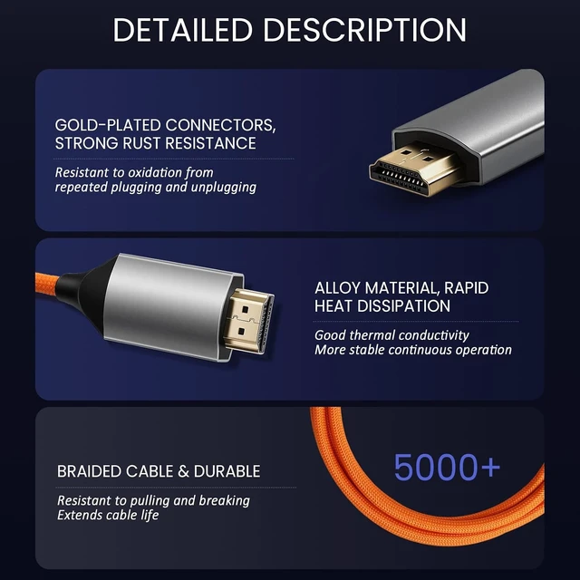 Alt view image 4 of 7 - USB C to HDMI 4K 60Hz Cable for ThinkPad X1/Sony A7 IV/Atomos Ninja V 20cm 18Gbps No Lag for Gaming