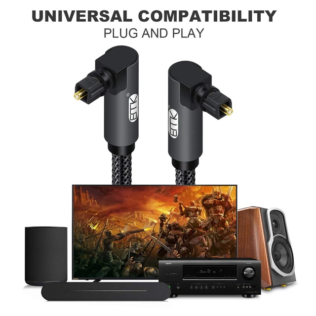 Alt view image 6 of 7 - Upgraded Double 90 Degree Optical Audio Cable Free-Rotating Toslink Plug Nylon Braided S/PDIF Digital Right Angle Optical Male to Male Cable for Home Theater Sound Bar TV(3.3ft/1m)