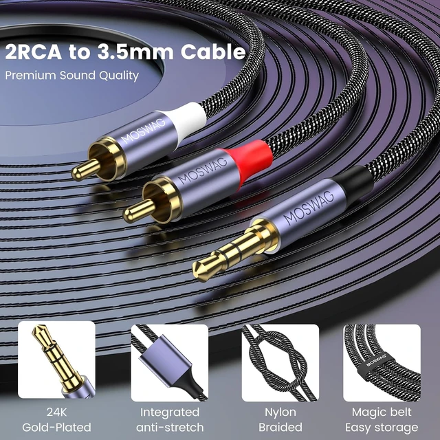 Alt view image 4 of 6 - 3.5mm to RCA Cable Headphone to RCA Cable AUX to RCA Audio Cable 3FT