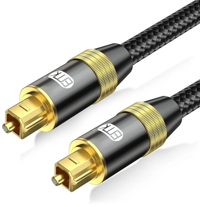 Main image of Digital Optical Audio Cable Nylon Braided Fiber Optic Cord Toslink to Toslink (S/PDIF) 24K Gold-Plated Male to Male Supports Home Theater Sound Bar TV Black (10ft/3m)