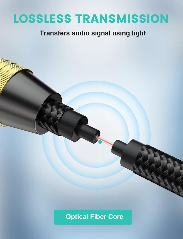 Alt view image 3 of 7 - Digital Optical Audio Cable Nylon Braided Fiber Optic Cord Toslink to Toslink (S/PDIF) 24K Gold-Plated Male to Male Supports Home Theater Sound Bar TV Black (10ft/3m)