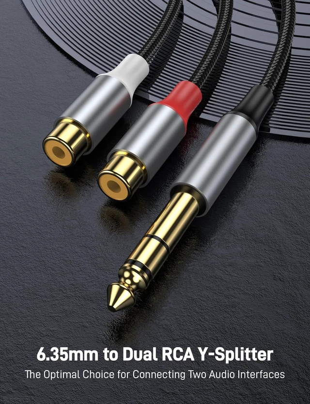 Alt view image 2 of 7 - 6.35 mm to 2RCA Cable 6.35mm 1/4 Inch to 2 RCA Plug Audio Insert Cable Gold Plated 1/4 Male to Dual RCA Female Y Spliter Adapter Cable for Guitar Piano Speaker.