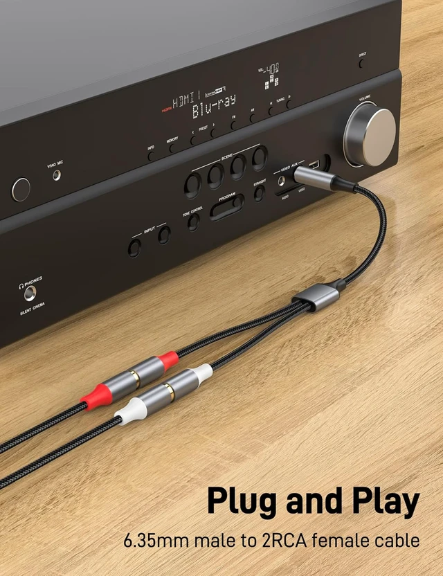 Alt view image 4 of 7 - 6.35 mm to 2RCA Cable 6.35mm 1/4 Inch to 2 RCA Plug Audio Insert Cable Gold Plated 1/4 Male to Dual RCA Female Y Spliter Adapter Cable for Guitar Piano Speaker.