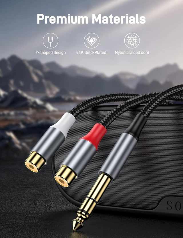 Alt view image 6 of 7 - 6.35 mm to 2RCA Cable 6.35mm 1/4 Inch to 2 RCA Plug Audio Insert Cable Gold Plated 1/4 Male to Dual RCA Female Y Spliter Adapter Cable for Guitar Piano Speaker.