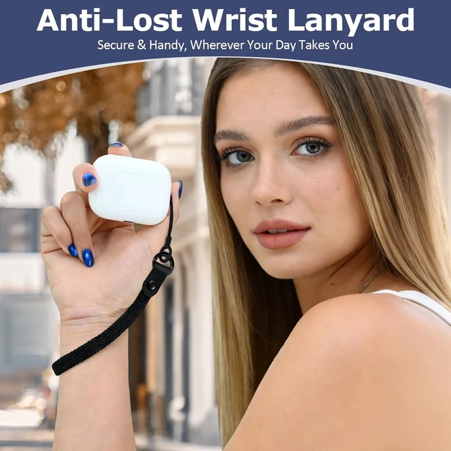 Alt view image 2 of 7 - Elastic Nylon Wrist Lanyard for AirPods Case Anti-Lost Strap for AirPods 1/2/3/Pro/Pro 2 Charging Case Multi-Functional Wrist Strap for Phones Keys Cameras Small Gadgets Black