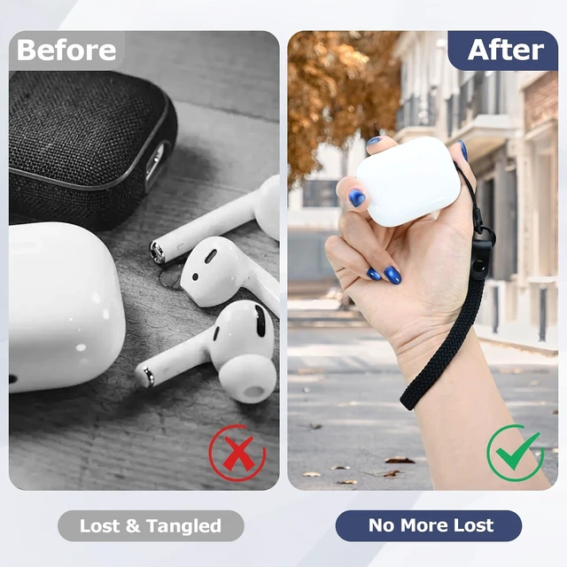 Alt view image 5 of 7 - Elastic Nylon Wrist Lanyard for AirPods Case Anti-Lost Strap for AirPods 1/2/3/Pro/Pro 2 Charging Case Multi-Functional Wrist Strap for Phones Keys Cameras Small Gadgets Black