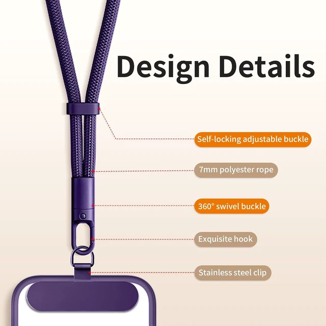 Alt view image 7 of 7 - Lanyard for Phone Self-Locking Phone Wrist Strap with 0.4mm Ultra-Thin Clip & 360° Hook Anti-Drop and Anti-Theft Cell Phone Strap Fit iPhone (Purple)