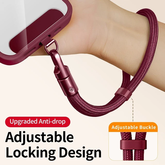 Alt view image 3 of 7 - Lanyard for Phone Self-Locking Phone Wrist Strap with 0.4mm Ultra-Thin Clip & 360° Hook Anti-Drop and Anti-Theft Cell Phone Strap Fit iPhone(Burgundy)