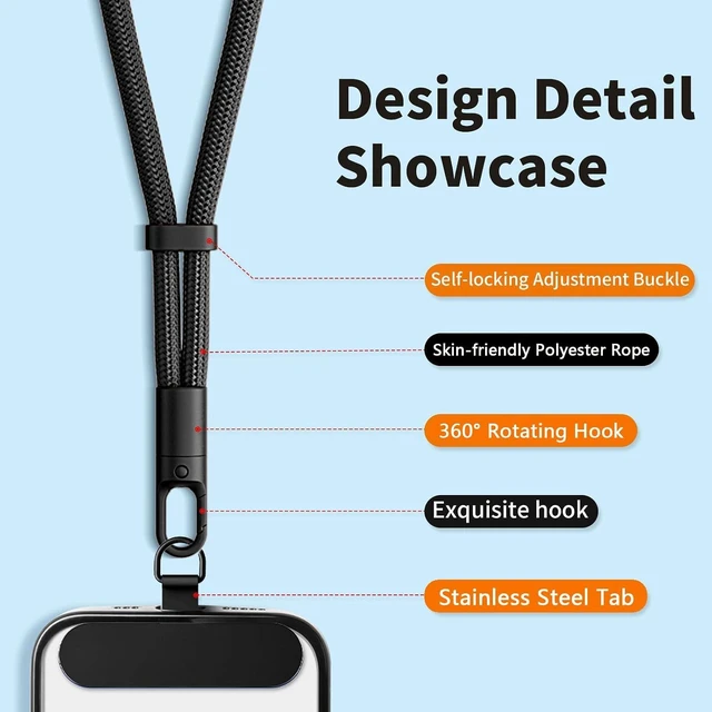 Alt view image 5 of 7 - Phone Lanyard 2 Pack - Anti-Theft Adjustable Cell Phone Crossbody Neck & Wrist Strap with 2 Metal Tabs Secure Fit for Most Phone Cases Fits iPhone Google