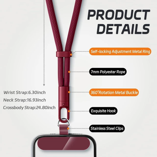 Alt view image 2 of 7 - 2 Pack Phone Lanyard 2×Phone Wrist Strap 4×Tether Tabs Universal Cell Phone Multifuctional Patch Polyester Lanyards Cell Phone Hand Strap for Women and Men(wine+light camel)