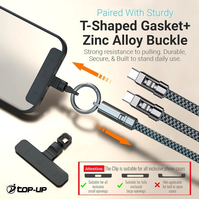 Alt view image 6 of 7 - Phone Wrist Strap Lanyard 240W USB-C Charging Cable 1ft 30cm
