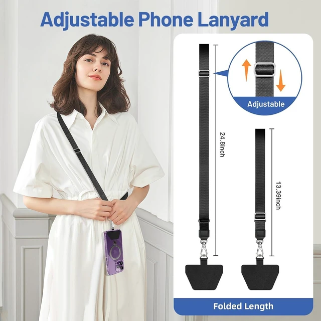 Alt view image 3 of 6 - Phone Lanyard Universal Adjustable Neck Strap for Phone Case Keys ID Badges Cell Phone Lanyard Compatible with iPhone Most Smartphones 2 Pack Black Black