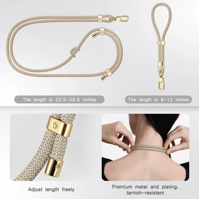 Alt view image 3 of 7 - Cell Phone Lanyard Crossbody Lanyard and Wrist Strap Premium Metal Buckle Phone Charms with 2 X Strap Patch Compatible with All Smartphone(Khaki)