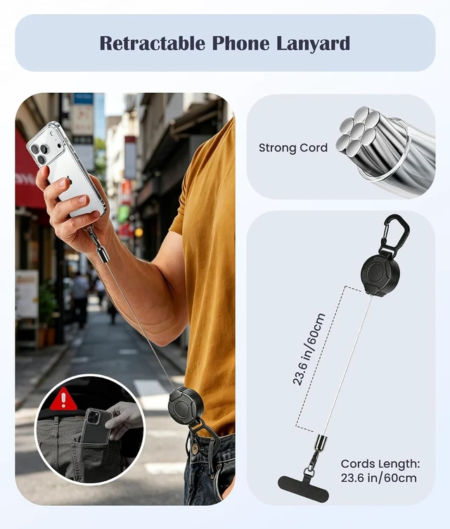 Alt view image 3 of 7 - Anti-Theft Phone Lanyard Tether with Retractable Line & Adjustable Smartphones Hand Wrist Strap Lanyard With 3 Tether Tabs Anti-Loss for iPhone Keys Gadgets