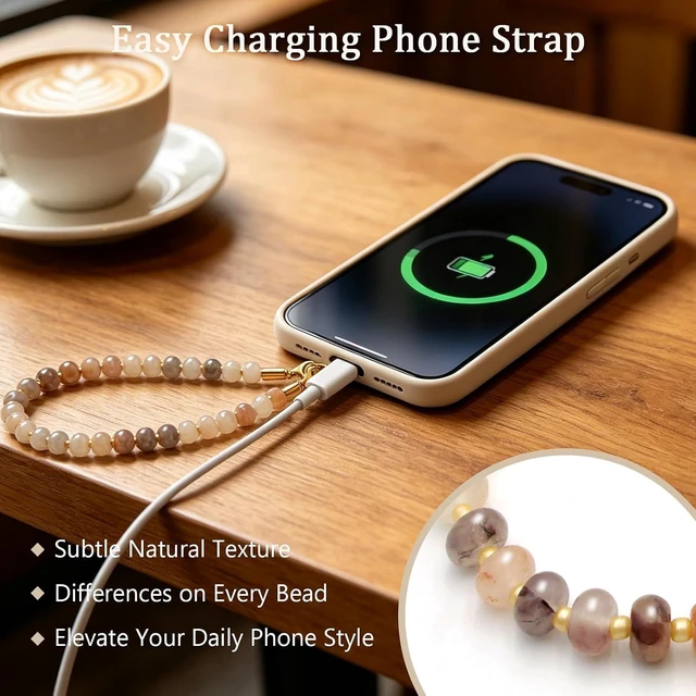 Alt view image 3 of 7 - Phone Wrist Strap Beaded Lanyard for Women bracelet phone strap Natural Stone Charm Wristlet Cute Boho for secure everyday