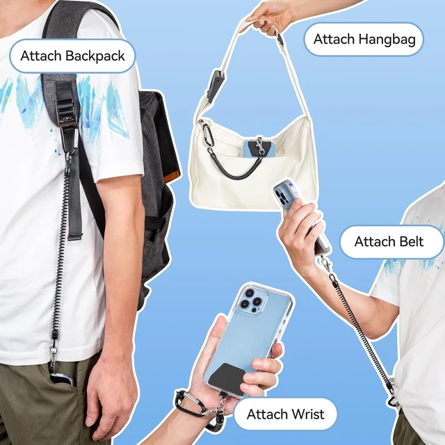 Alt view image 3 of 7 - Phone Lanyard Tether Stretchy Phone Strap Patch Anchor Outdoor Climbing Hook Compatible for Most Smartphones
