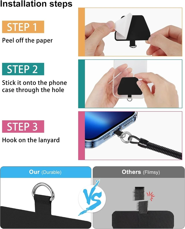 Alt view image 6 of 7 - Phone Lanyard Tether Stretchy Phone Strap Patch Anchor Outdoor Climbing Hook Compatible for Most Smartphones