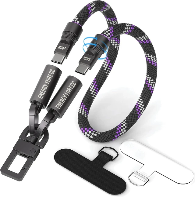 Main image of Phone Wrist Strap Lanyard with Built-in PD240W USB-C Fast Charging Cable