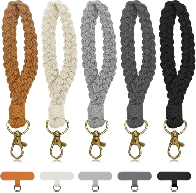 Main image of 5PCS Phone Wrist Strap with 5PCS Tether Tab Keychain Wristlet Lanyard Cell Phone Wristlet Keychain for Women Boho Macrame Handmade Phones Lanyard Wrist with Tether Tab for Keys ID
