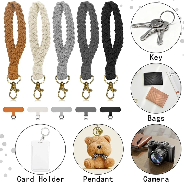 Alt view image 3 of 7 - 5PCS Phone Wrist Strap with 5PCS Tether Tab Keychain Wristlet Lanyard Cell Phone Wristlet Keychain for Women Boho Macrame Handmade Phones Lanyard Wrist with Tether Tab for Keys ID