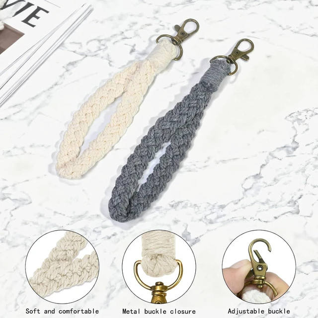 Alt view image 7 of 7 - 5PCS Phone Wrist Strap with 5PCS Tether Tab Keychain Wristlet Lanyard Cell Phone Wristlet Keychain for Women Boho Macrame Handmade Phones Lanyard Wrist with Tether Tab for Keys ID