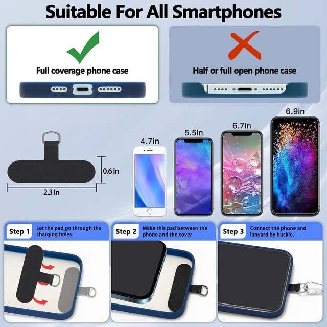 Alt view image 3 of 6 - Cell Phone Lanyard 2 Phone Crossbody Lanyard 2 Wrist Phone Strap and 6 Connectors Compatible with Most Phones