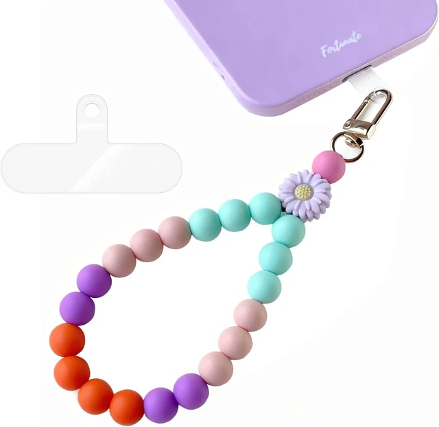 Main image of Phone Wrist Strap Cute Silicone Bead Phone Chain Lanyard with Tether Tab Wristlet Strap for iPhone Charm Women Gifts