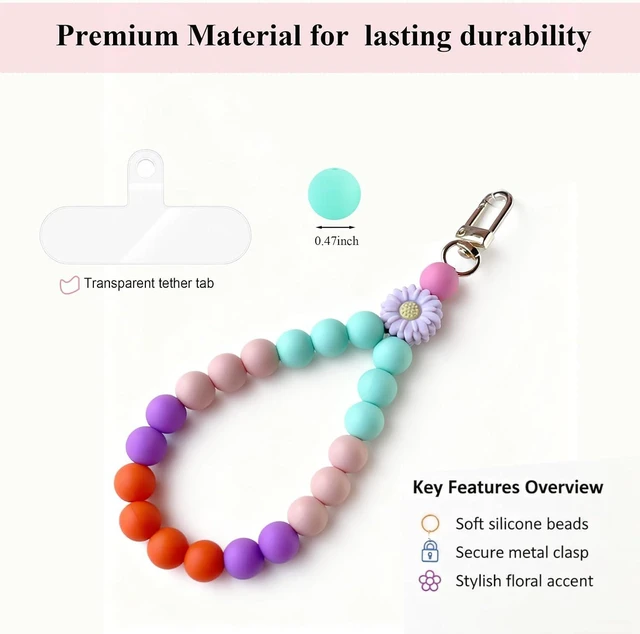Alt view image 3 of 7 - Phone Wrist Strap Cute Silicone Bead Phone Chain Lanyard with Tether Tab Wristlet Strap for iPhone Charm Women Gifts