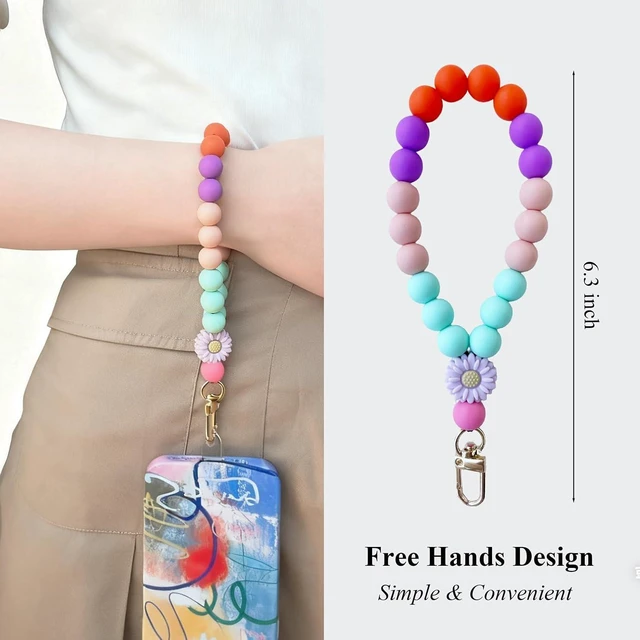 Alt view image 4 of 7 - Phone Wrist Strap Cute Silicone Bead Phone Chain Lanyard with Tether Tab Wristlet Strap for iPhone Charm Women Gifts