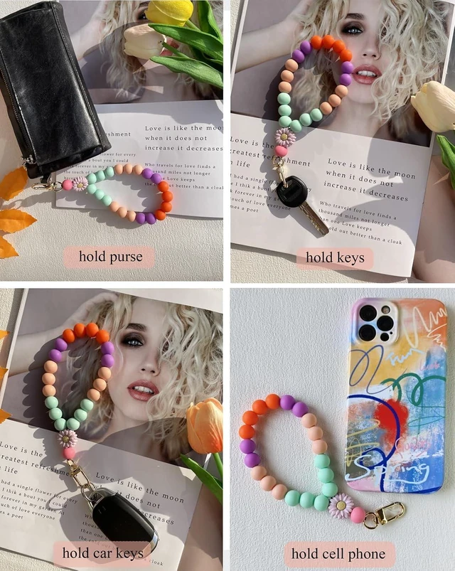 Alt view image 6 of 7 - Phone Wrist Strap Cute Silicone Bead Phone Chain Lanyard with Tether Tab Wristlet Strap for iPhone Charm Women Gifts